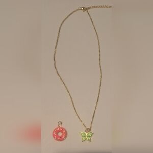 Oak & Ivy Boutique Gold Tone Adjustable Necklace With 2 Pendants NEW 17.75-21"